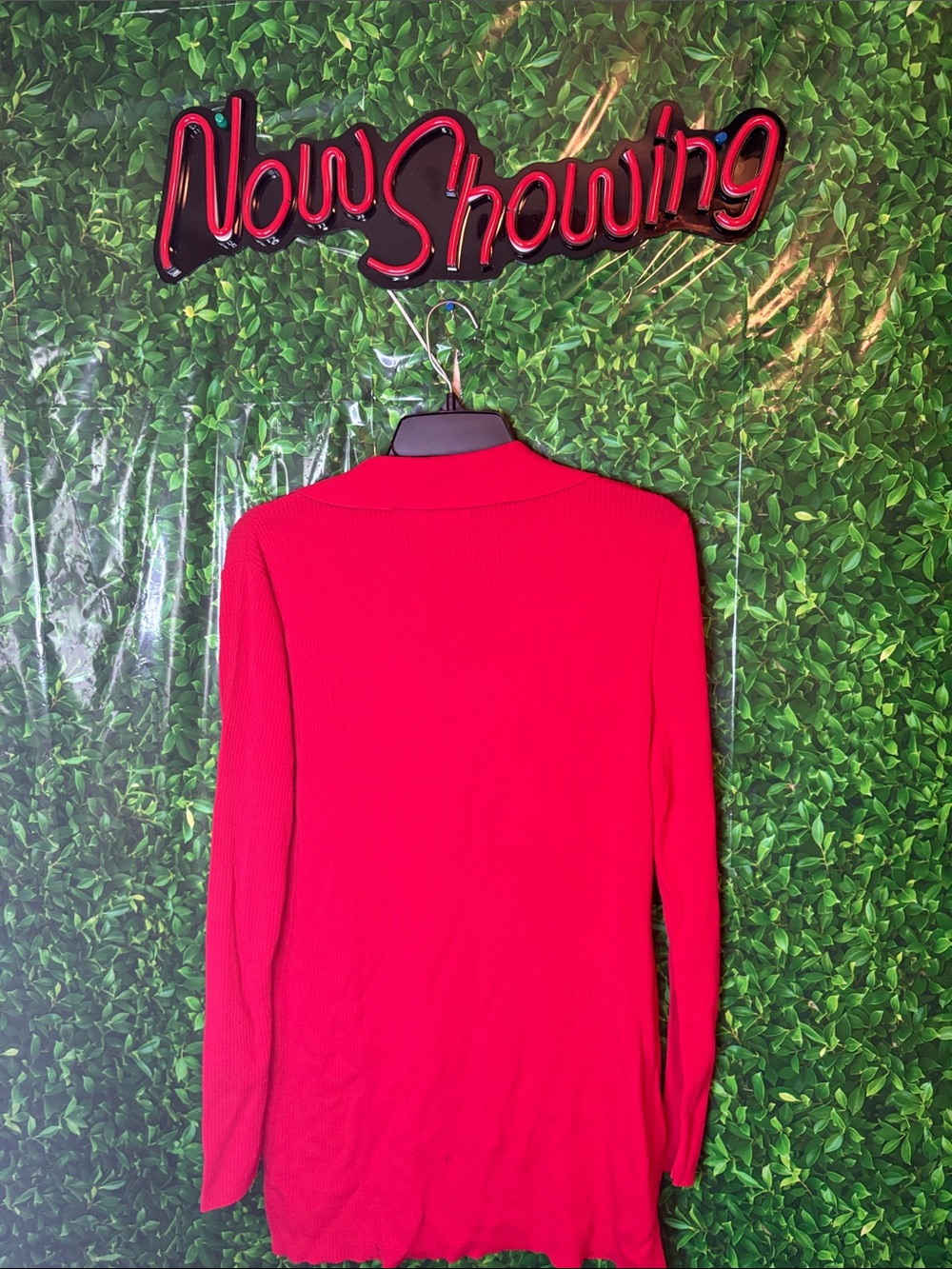 Slim Ribbed Button-Down Shirt — Red - Picture 3 of 3